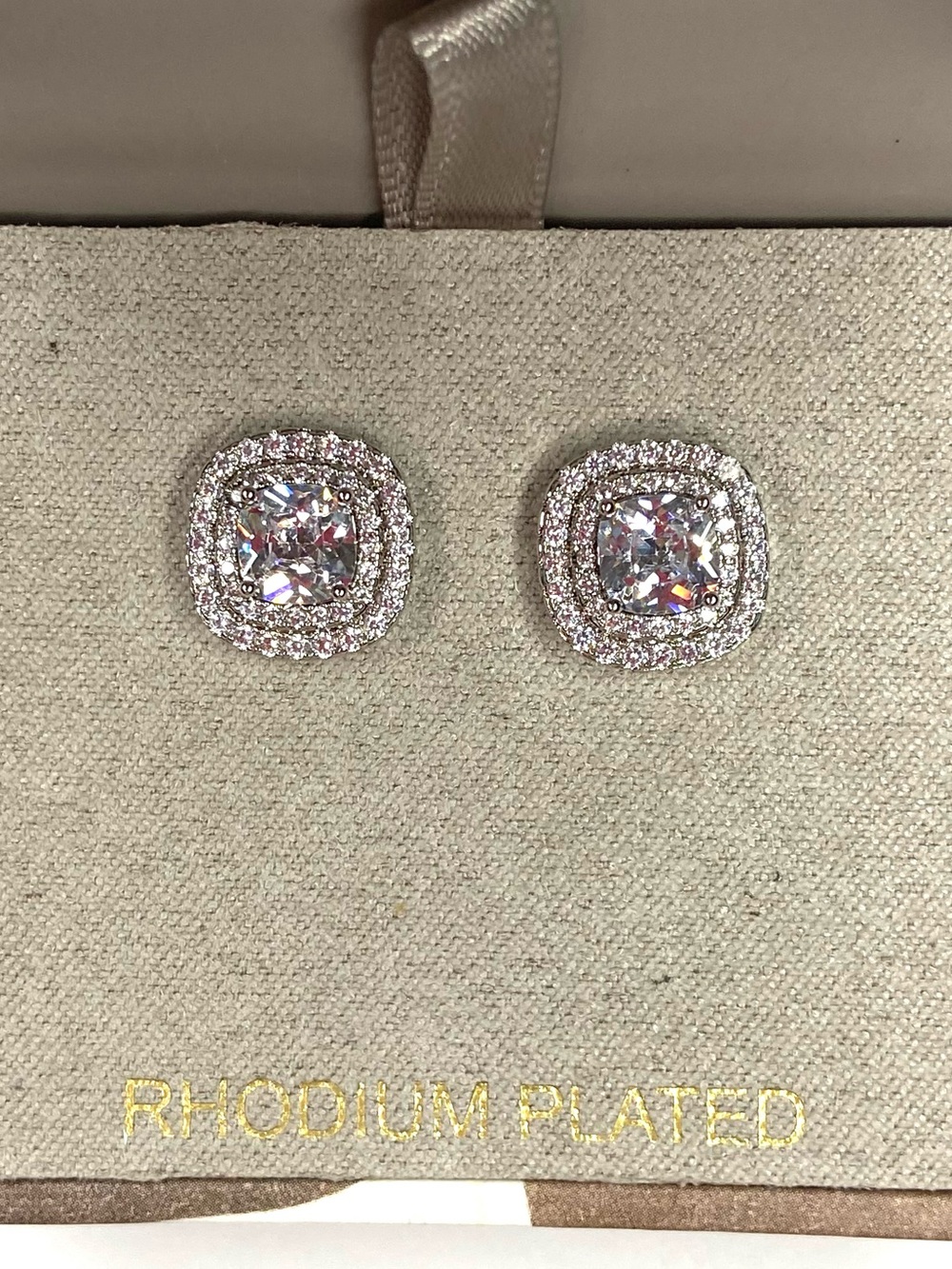 Classic White CZ Halo Stud Earrings - rhodium plated - Picture 4 of 5